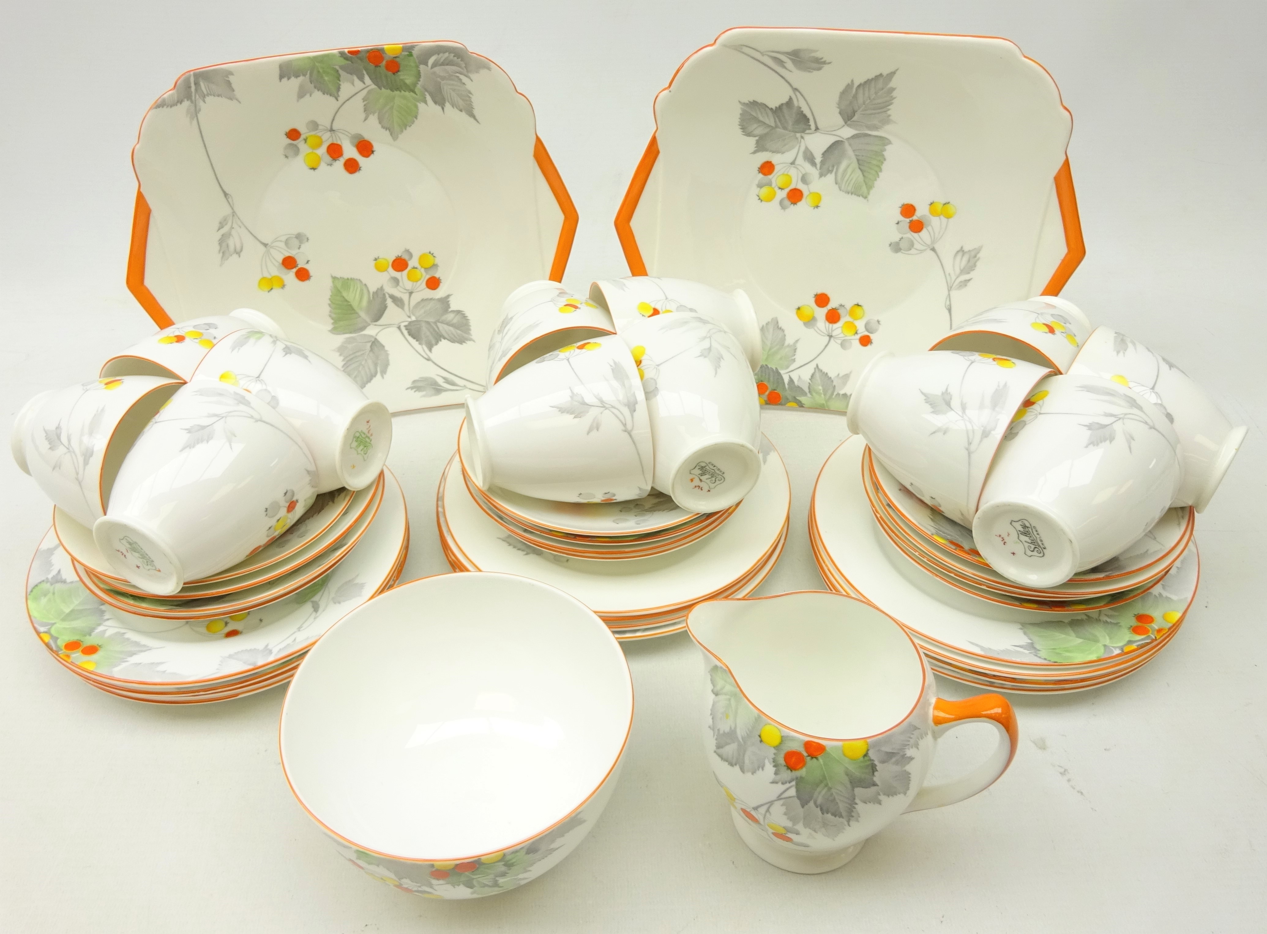 Shelley 1930's 'Berries' pattern tea ware for twelve persons comprising; twelve trios,