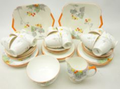 Shelley 1930's 'Berries' pattern tea ware for twelve persons comprising; twelve trios,