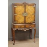 Queen Anne style walnut burr cocktail cabinet,