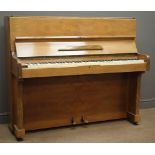 Mid 20th century Leswein walnut cased upright piano, iron framed and overstrung, W135cm, H113cm,