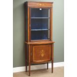 Edwardian inlaid mahogany display cabinet, projecting cornice,