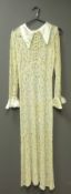 1930's full length lace wedding dress with satin trim & buttons,