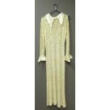 1930's full length lace wedding dress with satin trim & buttons,