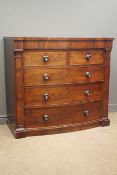 Victorian figured mahogany bow front chest, frieze drawer above two short and three long drawers,