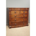 Victorian figured mahogany bow front chest, frieze drawer above two short and three long drawers,