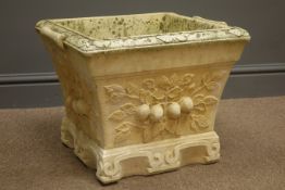 Composite stone square tapering stone planter, floral mouldings, 44cm x 44cm,