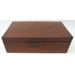 Victorian mahogany writing slope, green leather interior with hidden compartment, L48.5cm, W26.