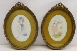 Portraits of Ladies, pair oval watercolours signed P. Oliver, one dated 1916, 15.