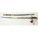 Replica US Civil War Confederate cavalry sword with 85cm steel blade in brass mounted scabbard