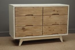 Rustic waxed paint finish and reclaimed pine six drawer chest, W120cm, H80cm,