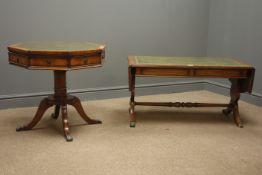 Regency style mahogany drop leaf coffee table, green leather inset top,