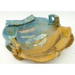 Peter Hough (British Contemporary) stoneware fired textured bowl in turquoise and amber glaze,