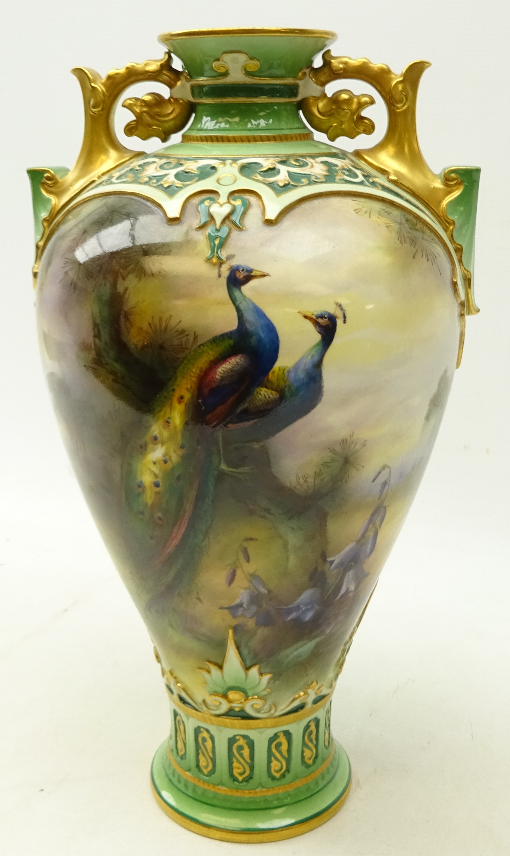 Hadley's Worcester vase, of baluster form with two pierced gilt handles, - Image 3 of 5