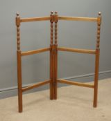 Early 20th century oak folding towel rail, W107cm, H103cm,