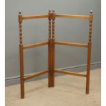 Early 20th century oak folding towel rail, W107cm, H103cm,