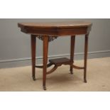 Early 20th century octagonal shaped mahogany folding games table, green baize,