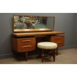 G-Plan teak dressing table with mirror, four drawers, single central drawer, square tapering legs,