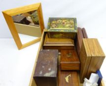 Collection of wooden boxes and other items including; 'The Glamat Lamp Protector' wooden box,