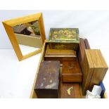 Collection of wooden boxes and other items including; 'The Glamat Lamp Protector' wooden box,