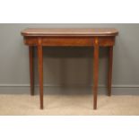 19th century mahogany D-shaped folding tea table, geometric inlaid frieze, square tapering supports,