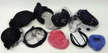 Eight 1940's and later American lady's hats and fascinators including a velvet half hat with netted