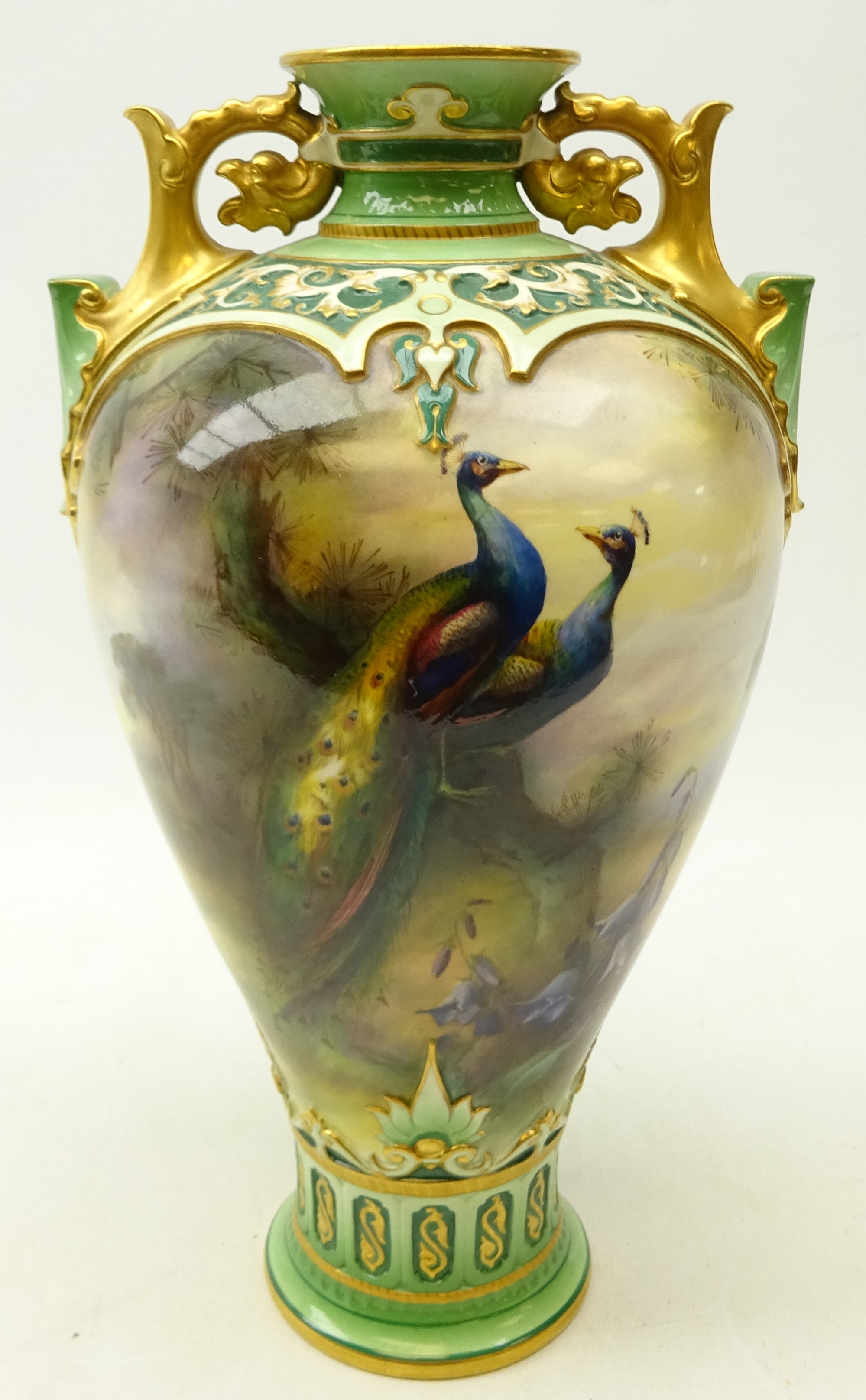 Hadley's Worcester vase, of baluster form with two pierced gilt handles, - Image 4 of 5