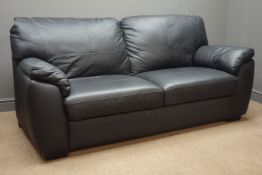 Two seat sofa upholstered in black leather,