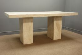 Marble effect rectangular dining table on two pillar supports, W90cm, H80cm,
