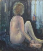 'Dusk' seated female nude, oil on canvas signed,