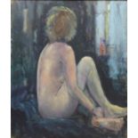 'Dusk' seated female nude, oil on canvas signed,