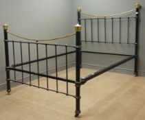 Victorian style 4" 6' cast iron black and brass finish double bedstead Condition Report