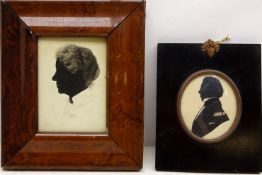 Silhouette Portrait of Gentleman, oval 19th century painted on paper 8.