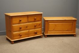 Pine chest, two short and two long drawers, on bun feet, (W84cm, H64cm, D40cm,