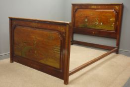 Chinese style hardwood bedstead, panelled head and footboard,
