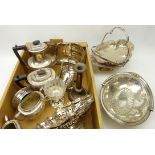 Victorian half reeded four piece tea set with engraved decoration,