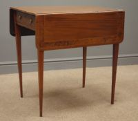 19th century mahogany Pembroke table, amboyna cross banding, square tapering legs, W94cm, H71cm,