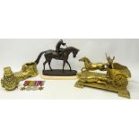 Bronzed figure of a Jockey riding a horse 'At The Start', on marble style base, H26cm,