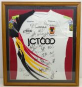 Framed Bradford Bulls rugby league shirt bearing over twenty signatures c2011 Condition