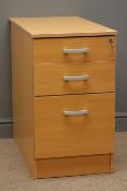 Beech filing cabinet, three lockable graduating drawers, W42cm, H72cm,