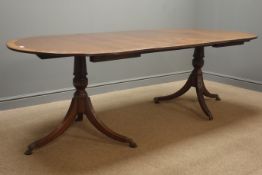 Early to mid 20th century Regency style mahogany and mahogany banded twin pedestal dining table,