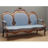 Victorian upholstered walnut sofa,