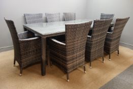 Rattan eight seater patio table, (W100cm, H75cm, L200cm),