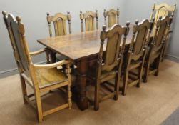 Rectangular oak refectory dining table, planked top,