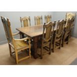 Rectangular oak refectory dining table, planked top,