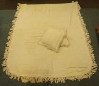 'Fabrication' heavy woven cotton double sized tasseled bedspread L253cm x W200cm with two feather