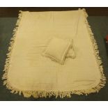 'Fabrication' heavy woven cotton double sized tasseled bedspread L253cm x W200cm with two feather