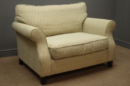 Sahara two seat snuggler sofa, upholstered with 'OCTAVE - OCHRE' fabric, square tapering supports,