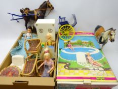 Collection of Sindy Dolls and accessories including; horse and cart, swimming pool,