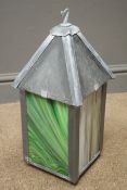 Lantern, with four stained coloured panes and slate top, battery controlled colour changes, W19cm,