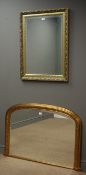 Gilt framed arch top bevel edged over mantle mirror (W104cm,